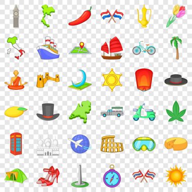 Icons set seyahat, karikatür tarzı