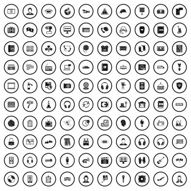 100 kulaklık Icons set, basit tarzı 