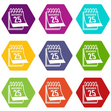 Takvim yirmi beşinci Kasım Cuma 9 Icons set siyah vektör