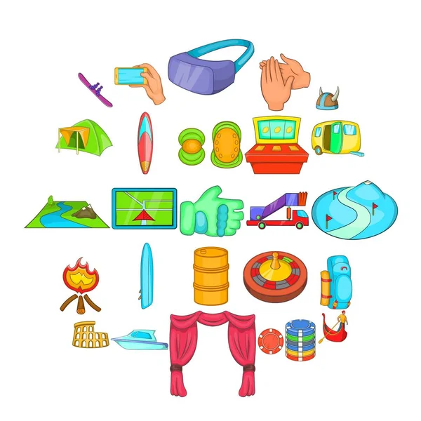 Kültürel dinlenme Icons set, karikatür tarzı