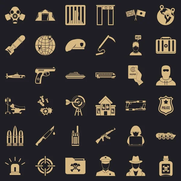 Terörle mücadele Icons set, basit tarzı