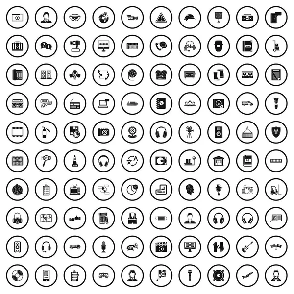 100 hoofdtelefoon iconen set, eenvoudige stijl — Stockvector