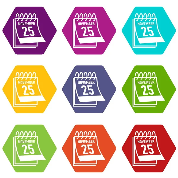 Takvim yirmi beşinci Kasım Cuma 9 Icons set siyah vektör