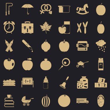 Icons set, basit tarzı çocuklar okul