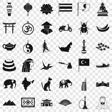 Asya şeyler Icons set, basit tarzı