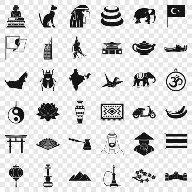 Asya seyahat Icons set, basit tarzı