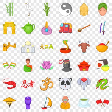 Çin ve Asya Icons set, karikatür tarzı