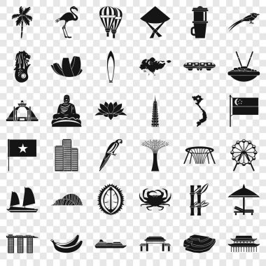 Asya ülkesi Icons set, basit tarzı