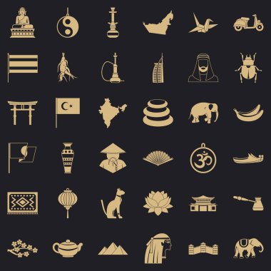 Asya şeyler Icons set, basit tarzı