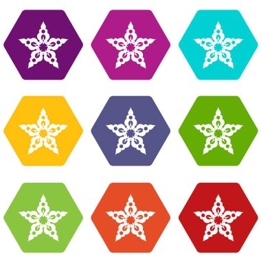 9 vektör yıldız kar tanesi Icons set