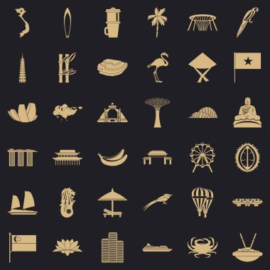 Asya ülkesi Icons set, basit tarzı