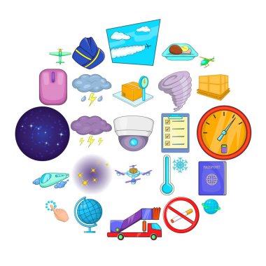 Kalkış Icons set, karikatür tarzı