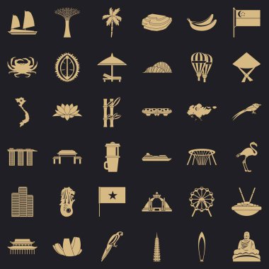 Asya kültürünü Icons set, basit tarzı