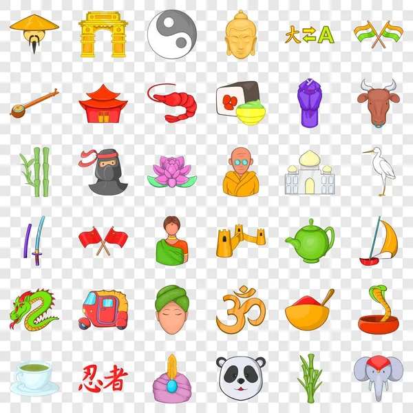 Çince Icons set, karikatür tarzı seyahat