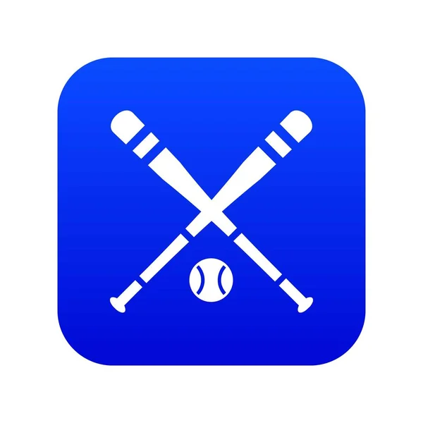 Bate de béisbol y bola icono digital azul — Vector de stock