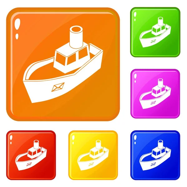 Sea ship delivery icons set vector color — Stock Vector