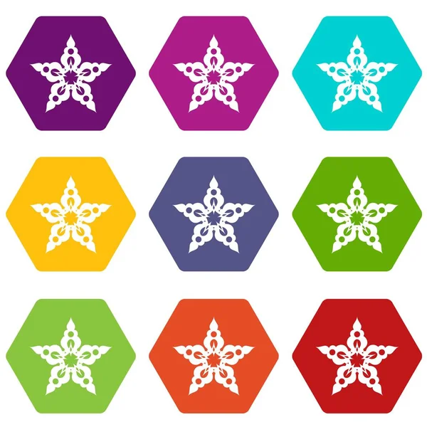 Stjärnan snöflinga ikoner anger 9 vektor — Stock vektor