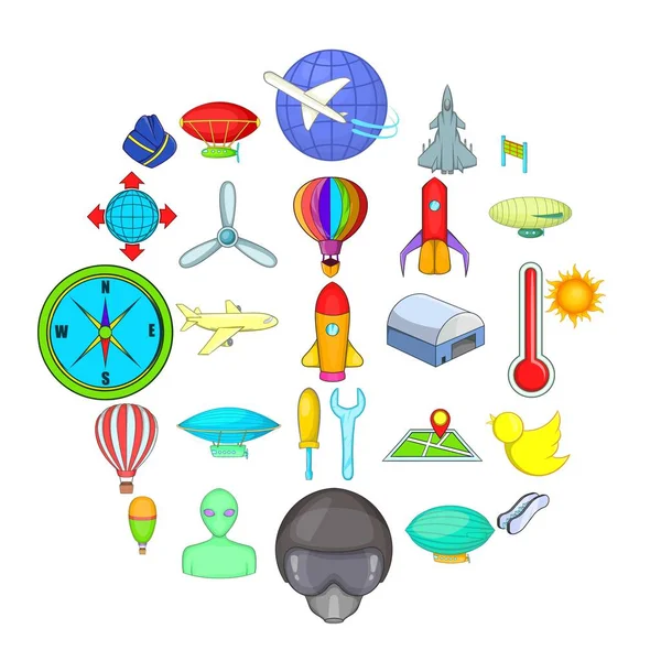Spazio volo icone set, stile cartone animato — Vettoriale Stock