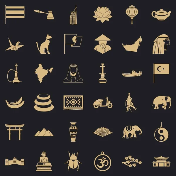 Conjunto de iconos de viaje asiáticos, estilo simple — Vector de stock