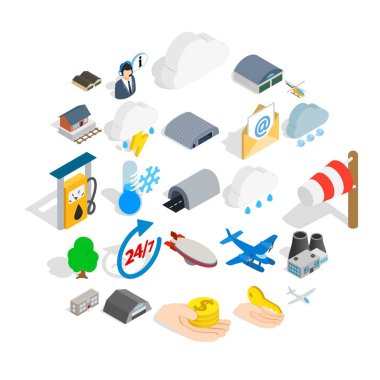 Uçak uçuş Icons set, izometrik stili