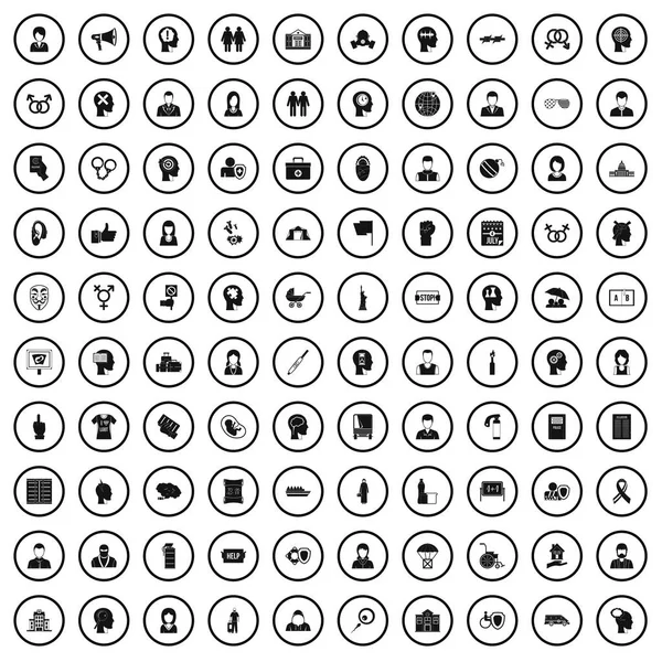 De rechten van de mens van de 100 iconen set, eenvoudige stijl — Stockvector