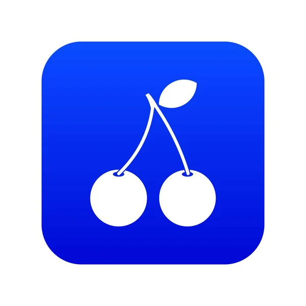 Duas bagas de cereja maduras ícone digital azul — Vetor de Stock
