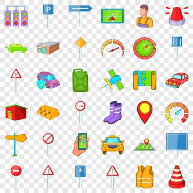 Icons set, karikatür tarzı Oto Kiralama