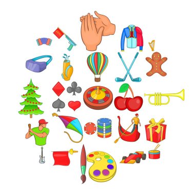 Aile tatili Icons set, karikatür tarzı