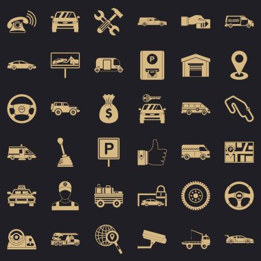 Oto Kiralama Icons set, basit tarzı