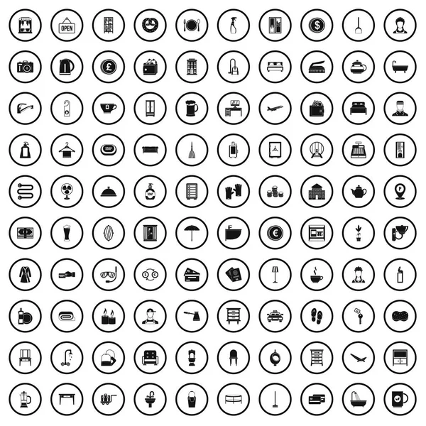 100 Inn Icons set, basit tarzı — Stok Vektör