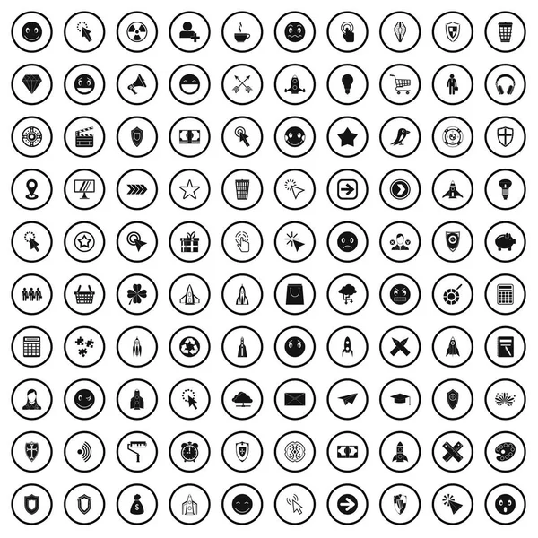 100 Interface-Piktogramm-Symbole, einfacher Stil — Stockvektor