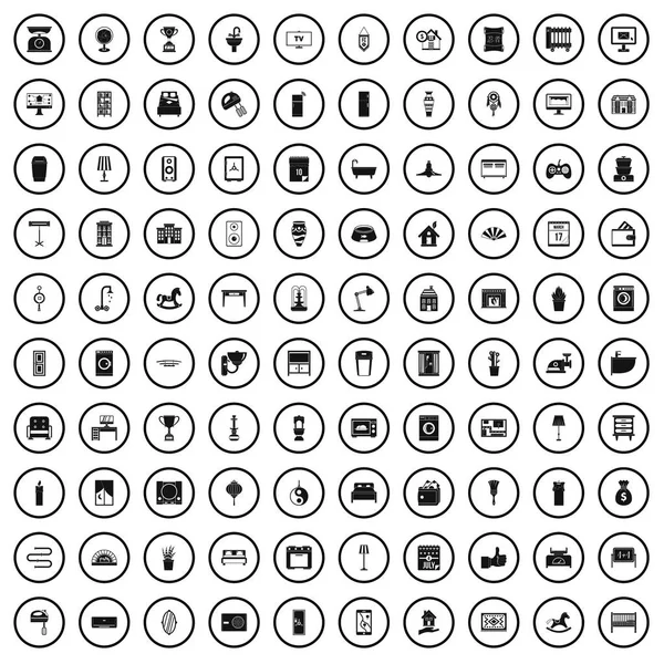 Set di 100 icone interne, stile semplice — Vettoriale Stock