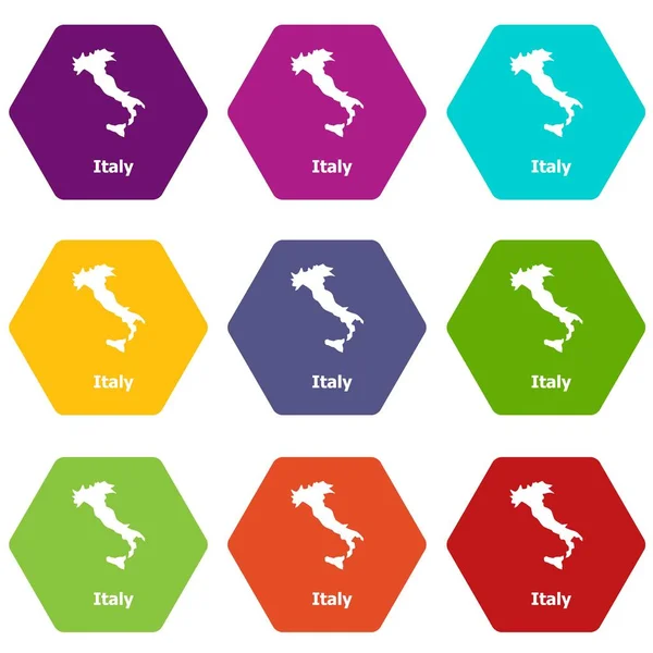 Italia mapa iconos conjunto 9 vector — Vector de stock