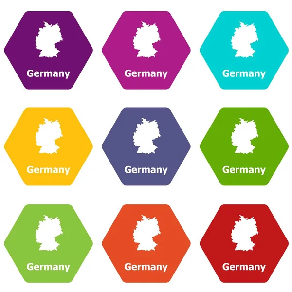 Germany map icons set 9 vector — Stock Vector