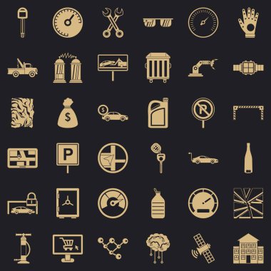 Tamir araba Icons set, basit tarzı