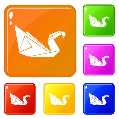 Origami swan simgeler vektör renk ayarla