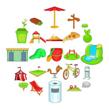 Park eğlence Icons set, karikatür tarzı