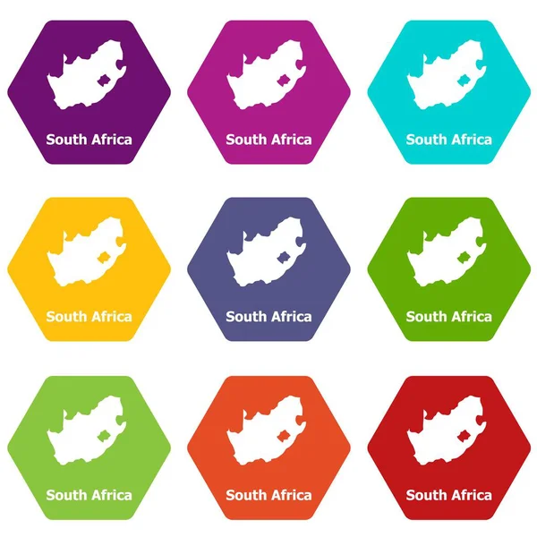Sudáfrica mapa iconos conjunto 9 vector — Vector de stock