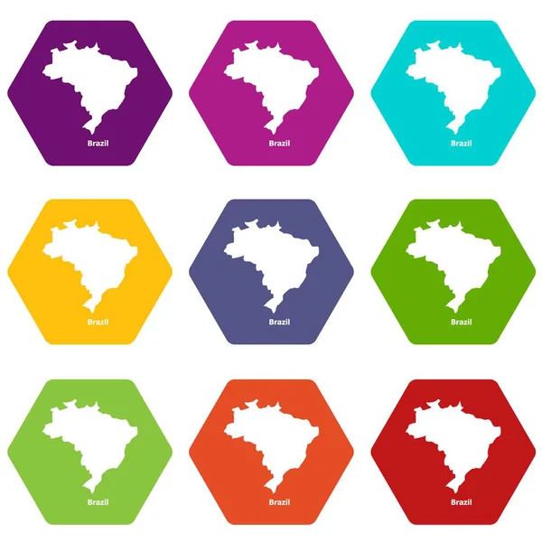 Brasil mapa iconos conjunto 9 vector — Vector de stock