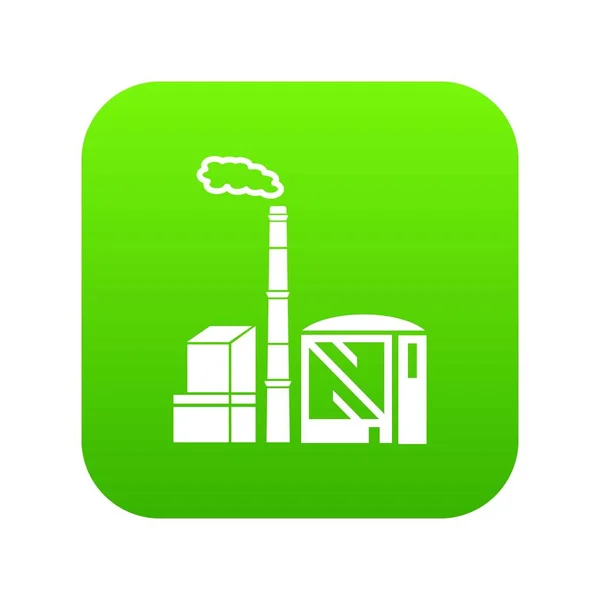 Schoorsteen en het gebouw van chemische fabriek pictogram groen vector — Stockvector