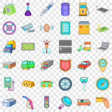 Benzin istasyonu Icons set, karikatür tarzı