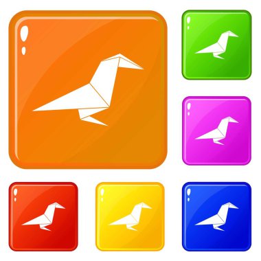 Origami kuzgun simgeler vektör renk ayarla