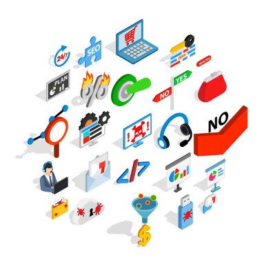 Analytics Icons set, izometrik stili