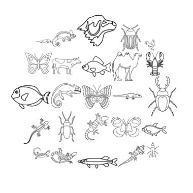 Çöl Icons set, anahat stili hayvanlardan