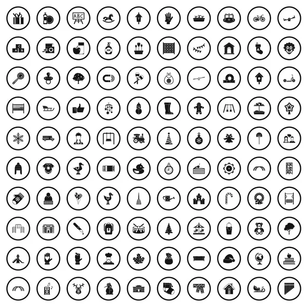 100 conjunto de iconos de jardín de infantes, estilo simple — Vector de stock