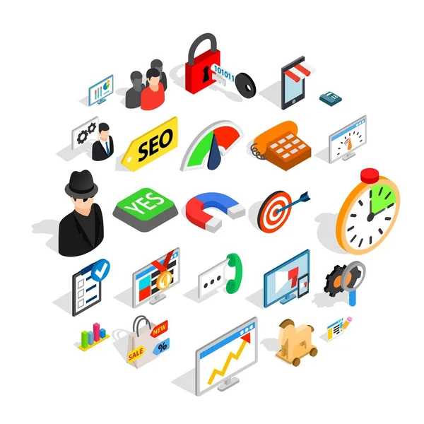 SEO yardım Icons set, izometrik stili