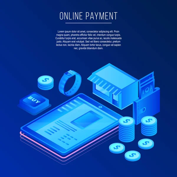 Conceptul de plată online, stil izometric — Vector de stoc