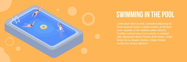 Swimming in the pool banner, isometric style — Stock Vector