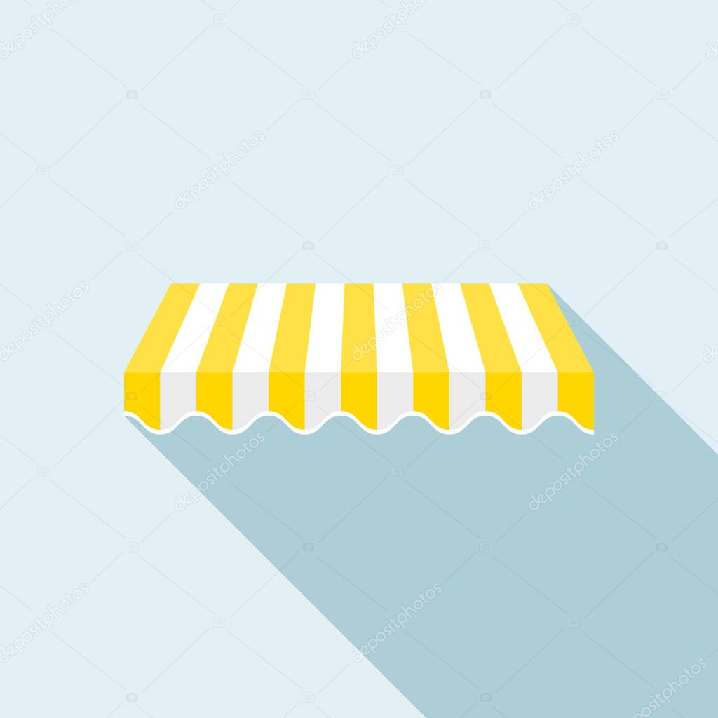 Yellow striped tent icon, flat style