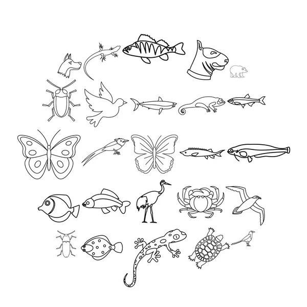 Şehir hayvanlar Icons set, anahat stili